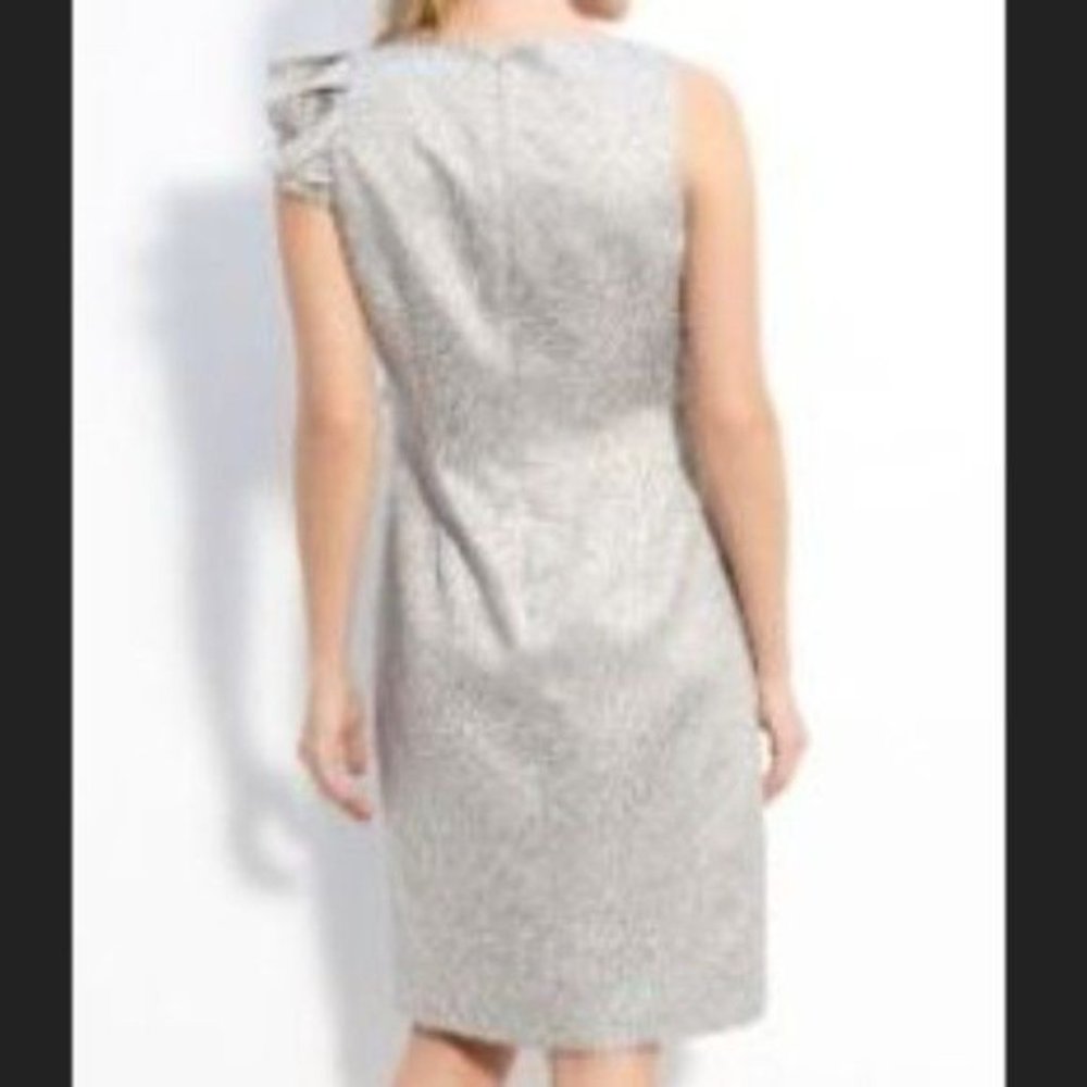 Tahari ASL Gold Brocade Sleeveless Cocktail Dress Vertical Ruffle Detail Size 10 - Picture 5 of 9